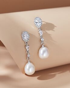 AW Bridal AW BRIDAL Cubic Zirconia Wedding Earrings Bridal Dangle Earrings for Women Pearl Stud Earrings for Brides Bridesmaid (Silver) Silver