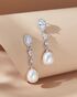 AW Bridal AW BRIDAL Cubic Zirconia Wedding Earrings Bridal Dangle Earrings for Women Pearl Stud Earrings for Brides Bridesmaid (Silver) Silver - thumbnail - 1