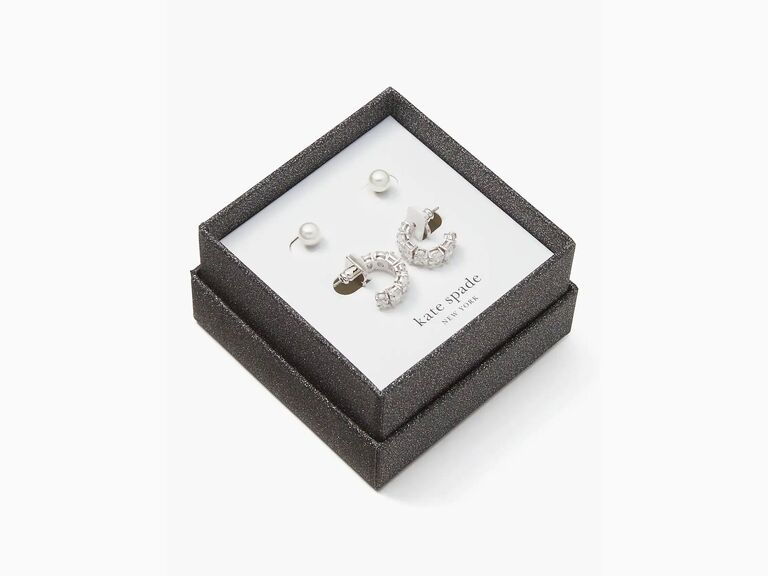 Kate Spade pearl stud and hoop earrings junior bridesmaid gift