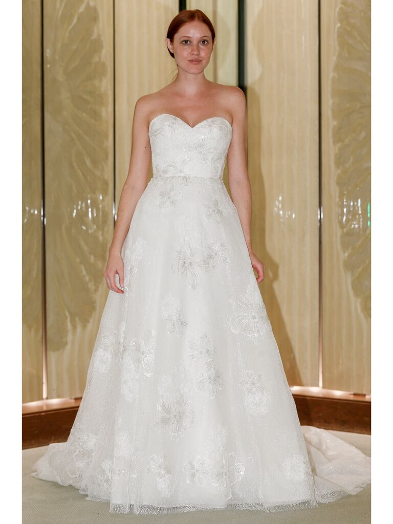 Randy Fenoli Fall 2019 Bridal Collection floral embroidered A-line wedding dress with strapless sweetheart neckline