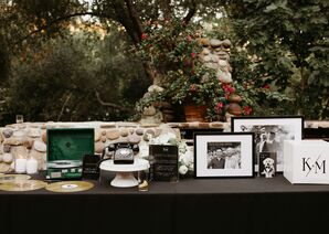 Gift Table With Retro, Vinyl Guest Book, Vintage Phone for Recorded Messages and Photos