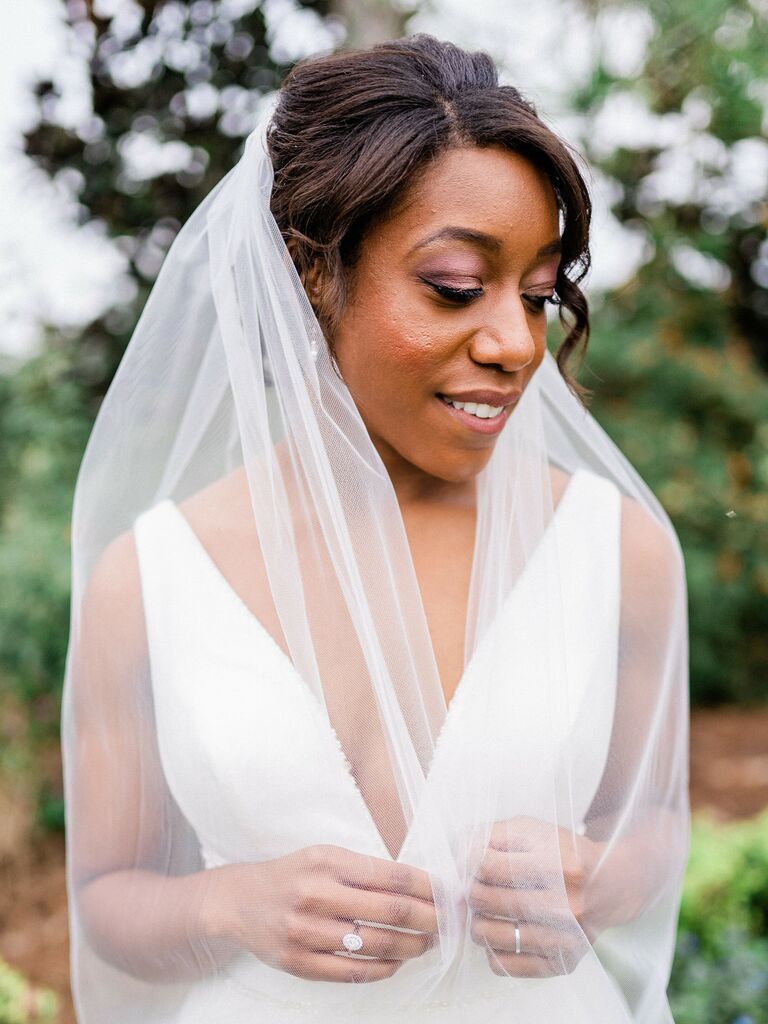wedding updos veil with face-framing layers