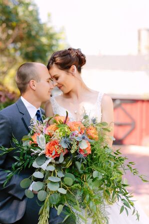 Oversize Coral Rose Bouquet With Cascading Greenery