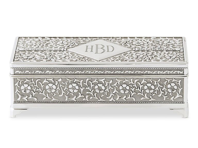 the knot shop silver personalized rectangle jewelry box for wedding gift for sister