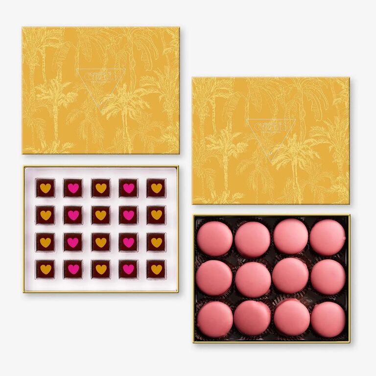 Box of heart-stamped chocolate and pink oreos long-distance relationship gift