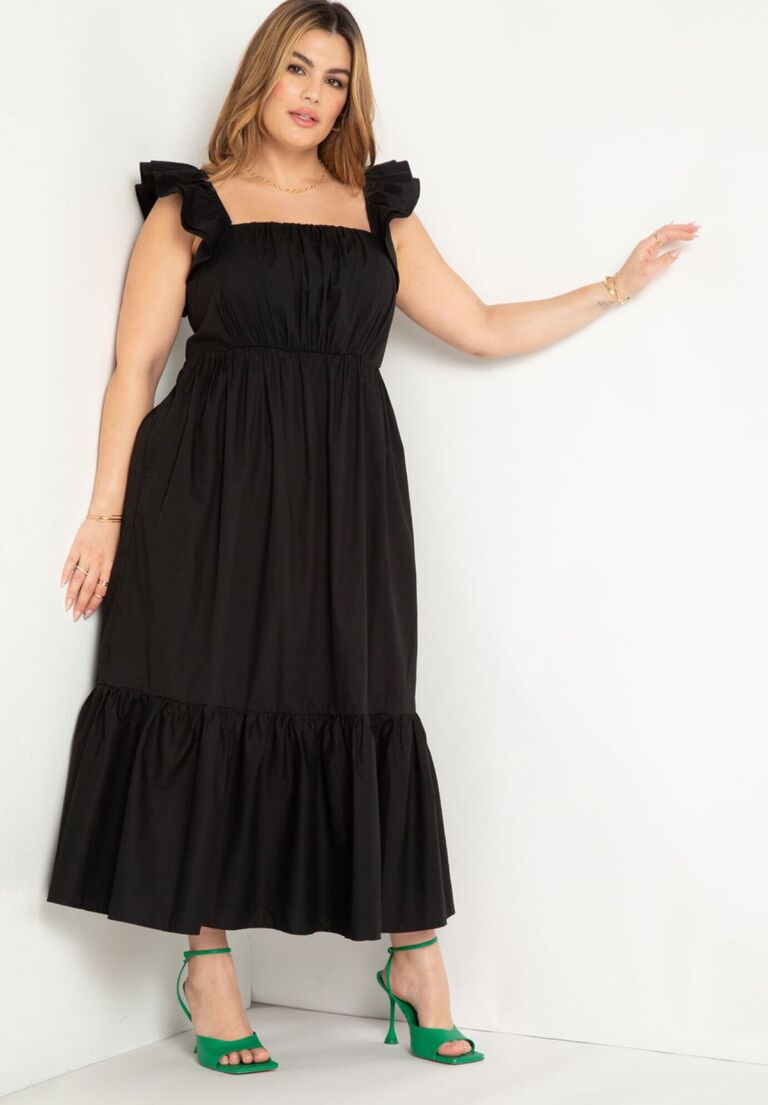 Black ruffled dress for mother of the bride. 