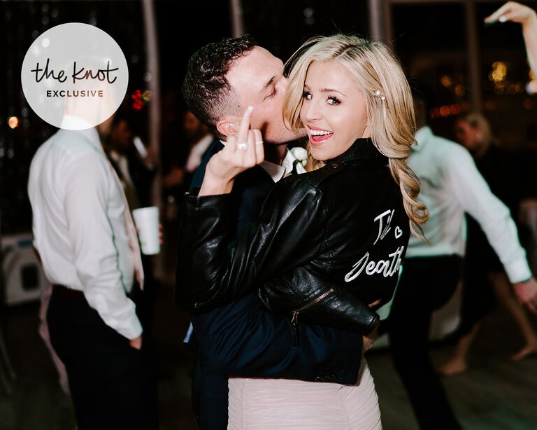 alex bregman wedding bride flashes wedding ring and groom gives her a big kiss