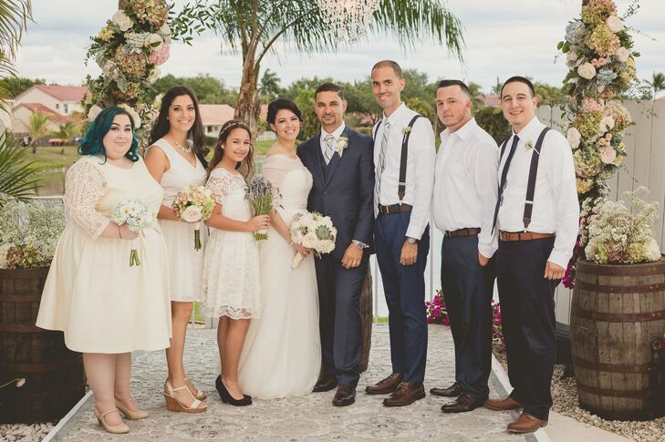 While every person wore ivory, the bridal party's looks were entirely different. Each bridesmaid picked out a dress in her favorite style from ModCloth, as well as a matching bouquet with their favorite flowers. Lavender, daisies and hydrangeas were all part of the arrangements. “Working with Marcia from Flowers International Events was a dream,” Roxy says. “She was such a pleasure to work with and joined in our vision in what we wanted.”