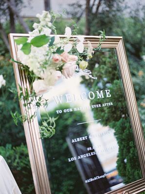 Mirrored Welcome Sign for Wedding at Vibiana in Los Angeles