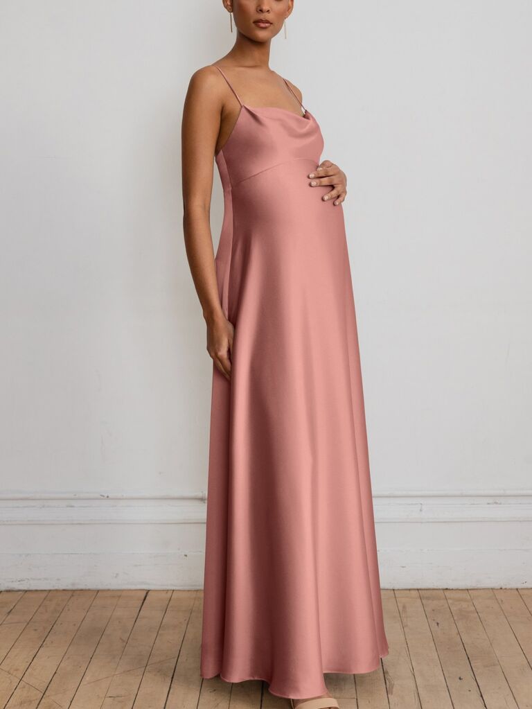 Jenny Yoo pink rose maternity bridesmaid dress for winter weddings