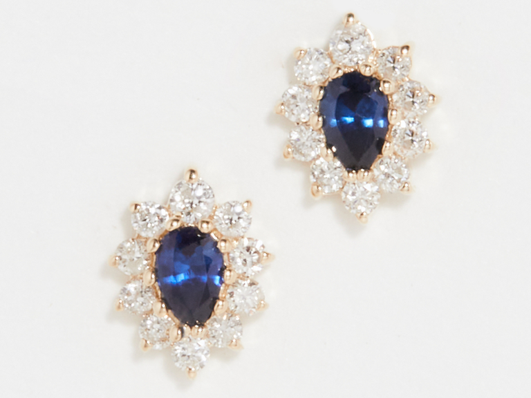 Oval sapphires with diamond halo