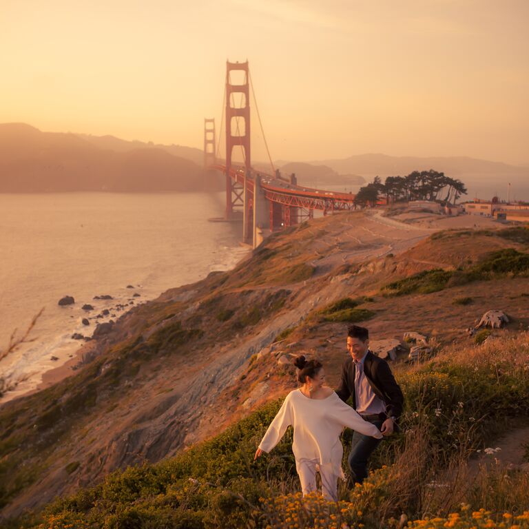 Romantic Golden Gate Bridge engagement photoshoot
