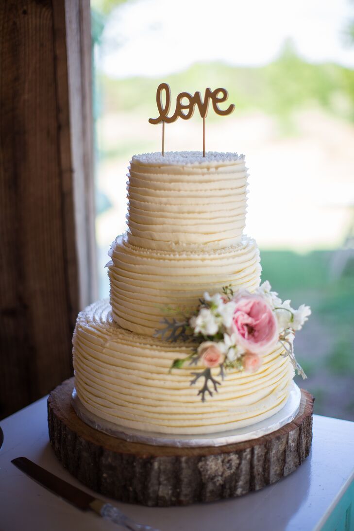 Tiered Cake with Textured Buttercream and Cake Flowers