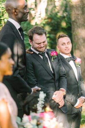 Groom Crying During Wedding at The Lace House in Columbia, South Carolina