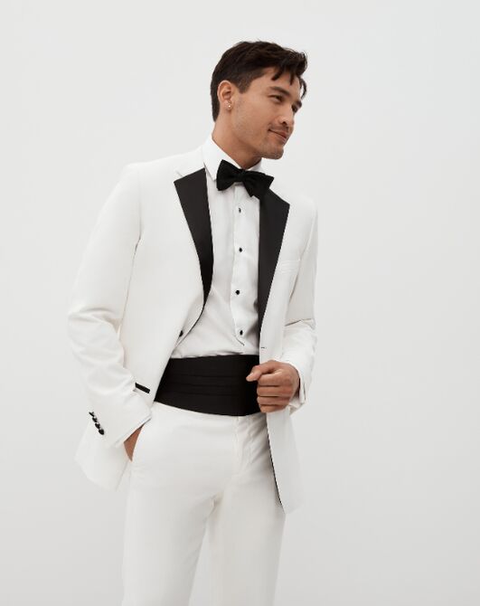 Suit Shop Men's Ivory White & Black Tuxedo Tuxedo - 4