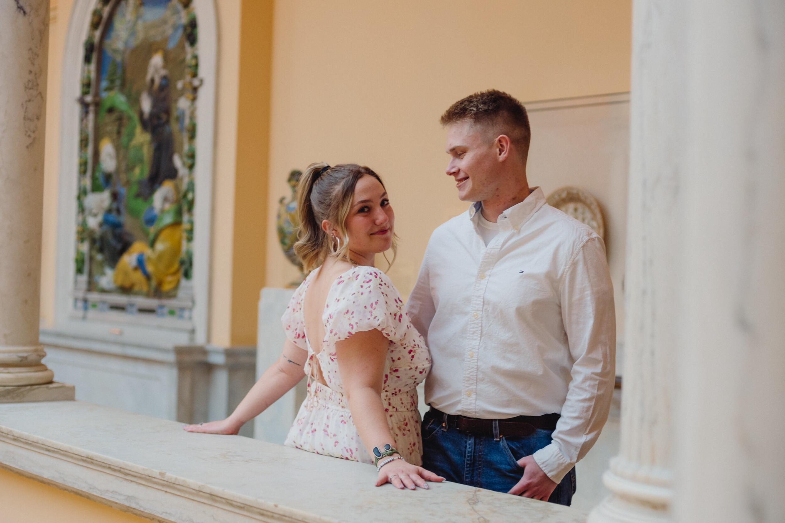 Engagement pictures in a beautiful Baltimore art museum.