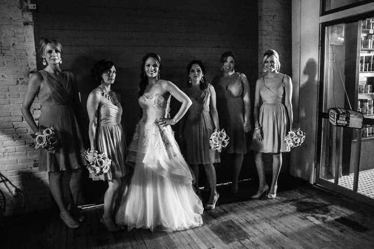 Danielle's WTOO gown was a lovely oatmeal color with a draped bodice, hand-beaded Swarovski crystal-embellished flowers and cascading layered overskirts.