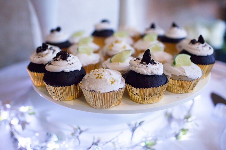 In lieu of a traditional wedding cake, a friend baked vegan Oreo cookie and lime margarita cupcakes—yum!