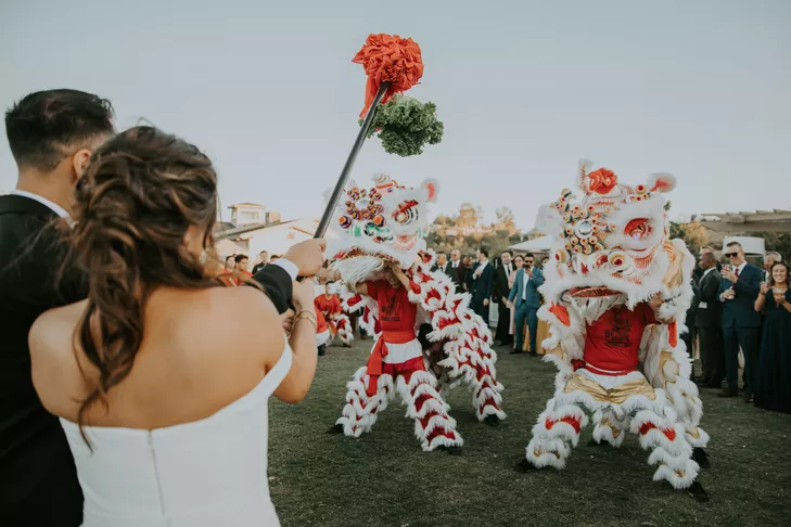 Lion dancers at Chinese wedding reception