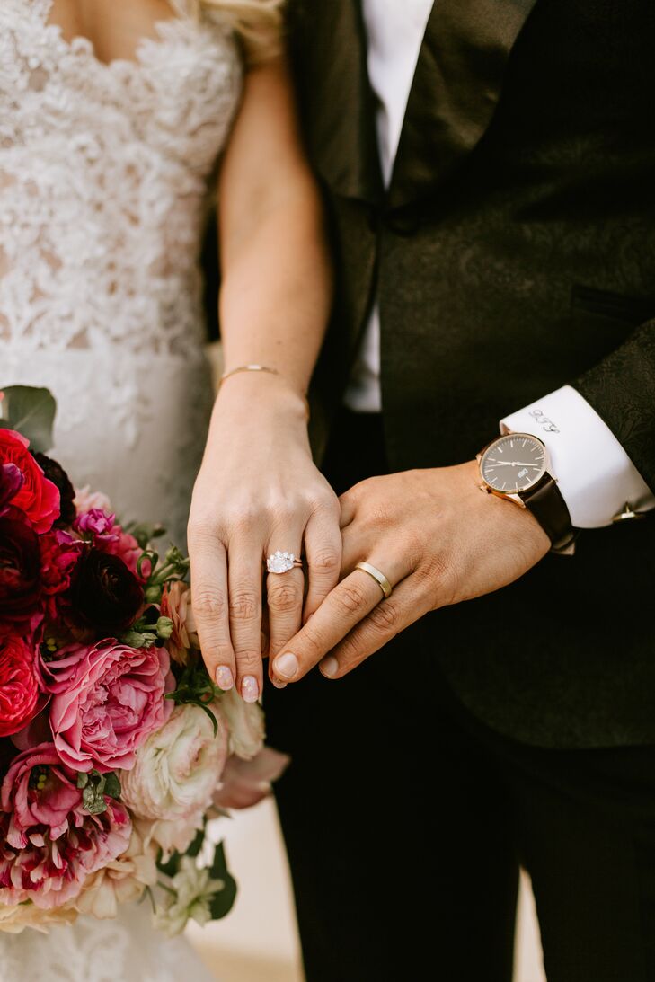 Diamond Engagement Ring and Gold Wedding Band