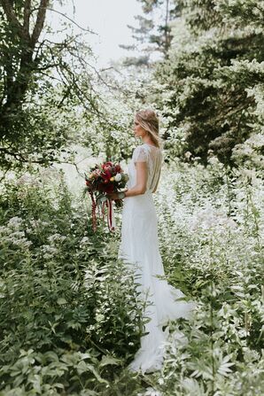 Bohemian Lace A-Line Gown with Embellished Illusion Gown