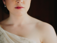Bride wearing one shoulder gown