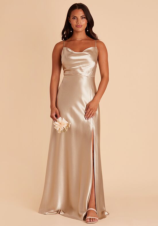 Birdy Grey Lisa Long in Satin Neutral Champagne Bridesmaid Dress - 1