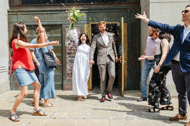 Casual, Modern Confetti Exit at New York City Hall