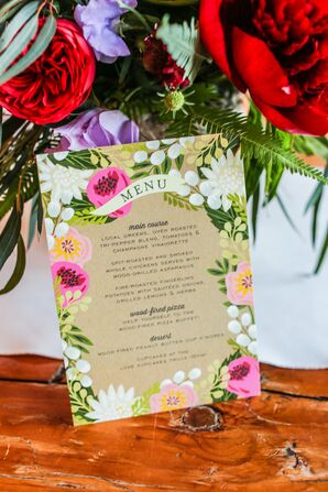 Floral-Print Rustic Dinner Menu Card