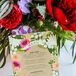 Christine and Patrick printed their farm-to-table dinner menu on a neutral backdrop framed with pink and white flowers and greenery. The menu cards matched the bright hues in the flower-arrangement centerpieces.