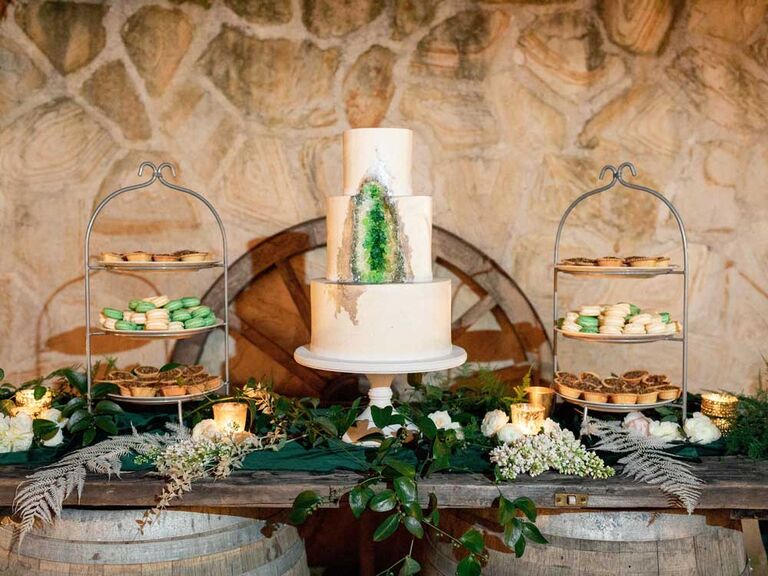Wedding cake with hidden geode center