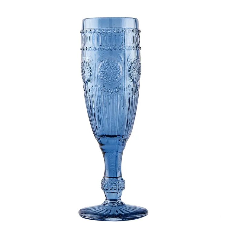 vintage inspired blue champagne flute with textured glass