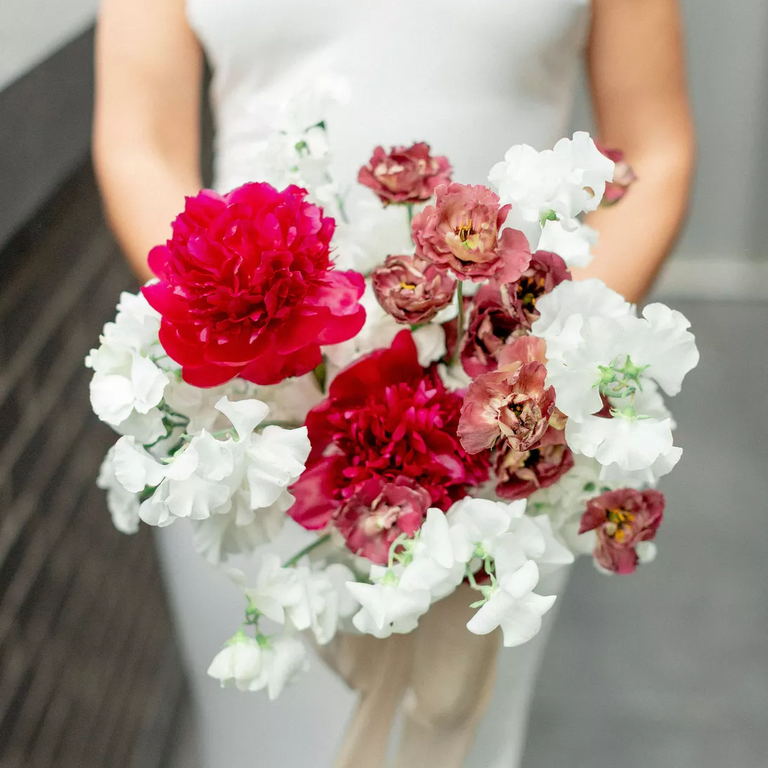 Peony, Lisianthus and Sweet Pea Wedding Bouquet