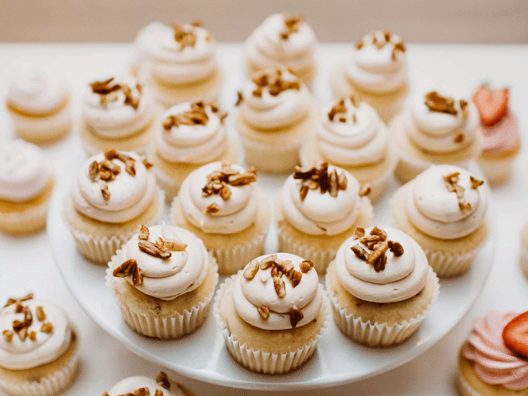 Caramel-pecan cupcakes for a vegan wedding menu.