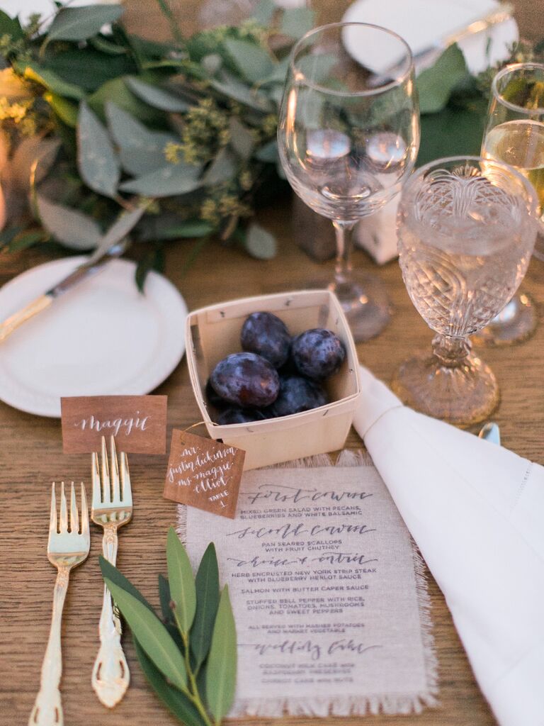 Plums greenery floral arrangements wedding centerpieces