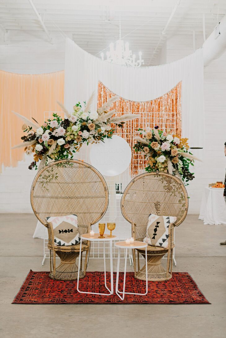 Wicker Peacock Chairs for Reception at The Space HTX in Houston, Texas
