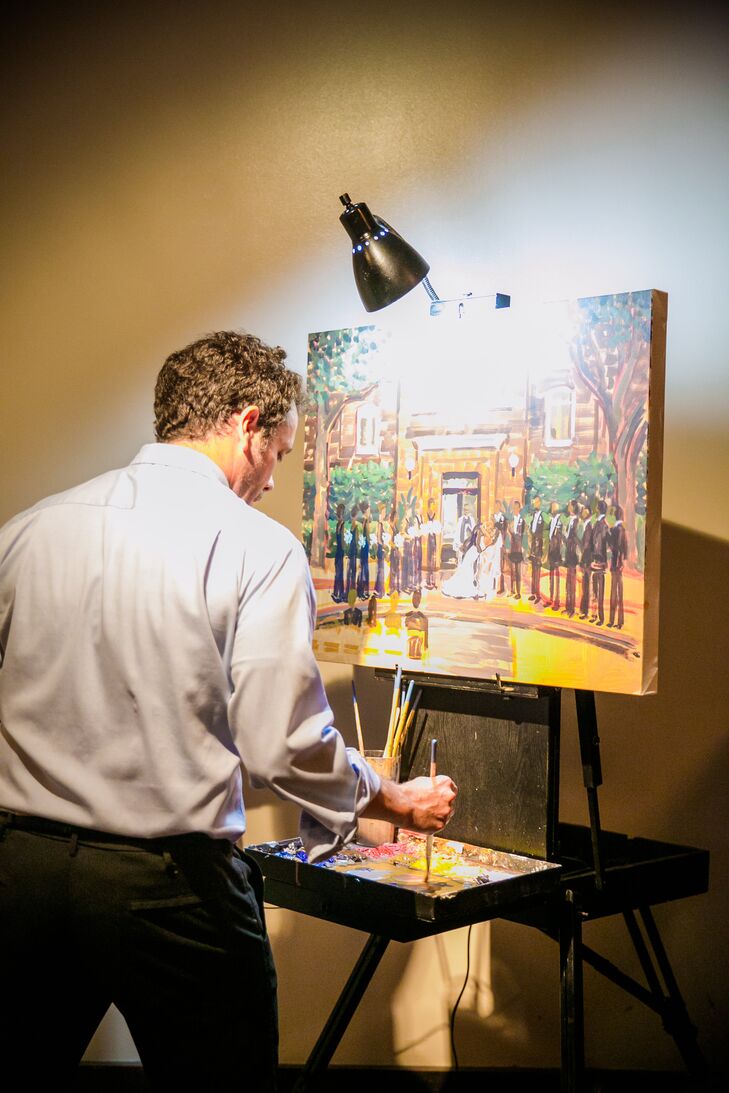 Ben Keys from Wed on Canvas was on site the capture the couple’s first kiss on canvas. “Throughout the reception, he was posted up near the bar, paining the very scene that our guests were a witness to just moments before,” says Shayna. “It was such an incredible moment to capture on canvas.”