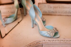 Light Blue Shoes with Rhinestone Bow