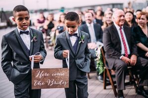 Ring Bearers with Wood Sign During Ceremony at Bissinger's in St. Louis, Missouri