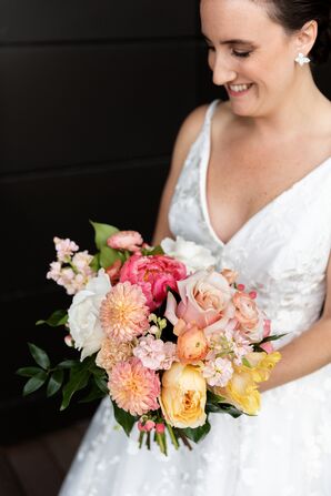 Orange Wedding Bouquet With Roses, Tulips and Dahlias