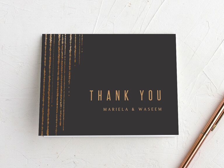 Classy black and gold cascade thank-you card