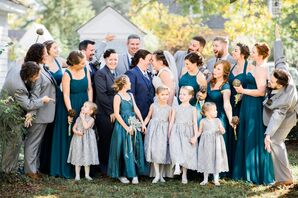 Teal Bridesmaid Dresses with Silver Suits