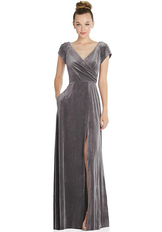Dessy Group Cap Sleeve Faux Wrap Velvet Maxi Dress with Pockets - 6862 V-Neck Bridesmaid Dress - 1