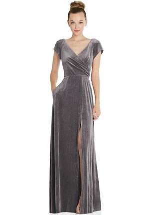 Dessy Group Cap Sleeve Faux Wrap Velvet Maxi Dress with Pockets - 6862 V-Neck Bridesmaid Dress