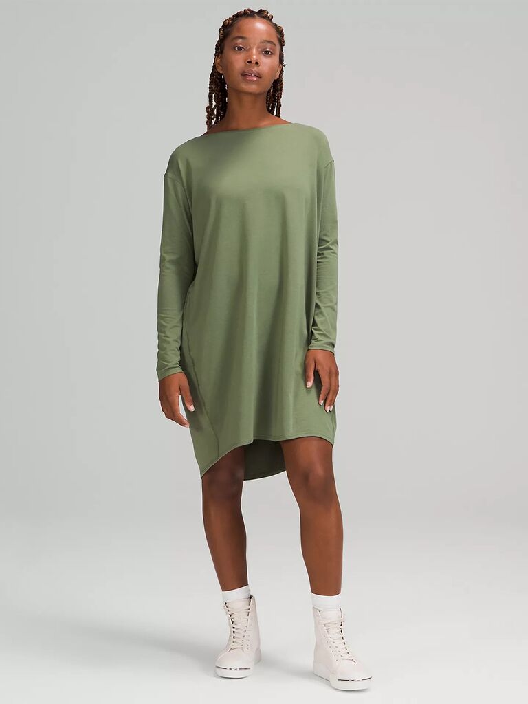 Green cotton long sleeve dress