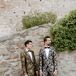 Couple in Metallic Jacquard Tuxedos