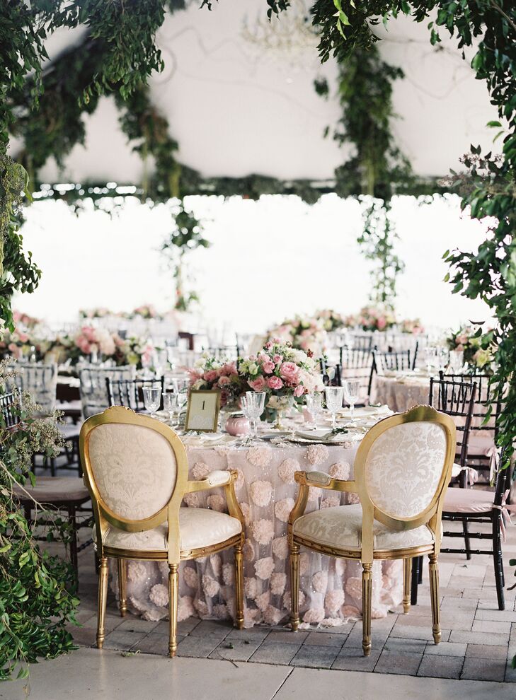 Sweetheart  Table with Gold Accented Vintage Chairs
