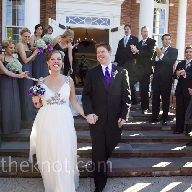 The touches of sparkle on the shoulders and below the bust on this layered chiffon gown are what hooked Nicole.