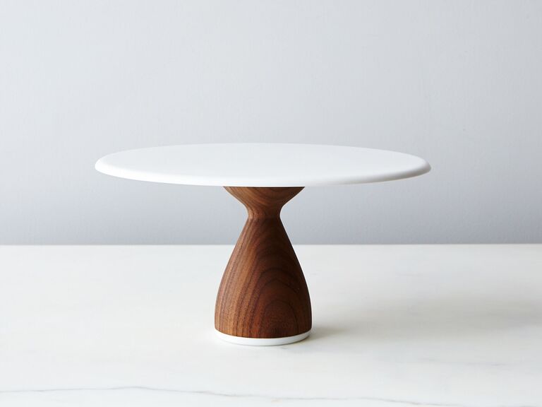 Chic, minimalist wood and white wedding cake stand
