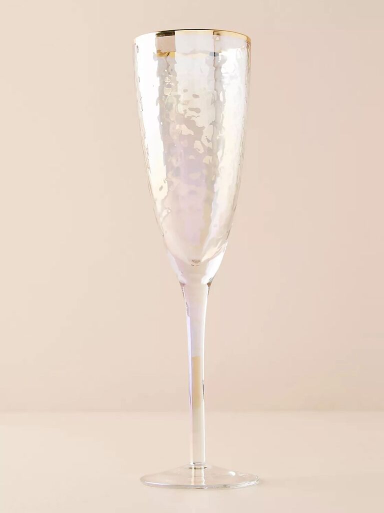 Anthropologie iridescent wedding champagne flutes